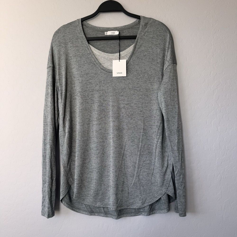 NWT Vince Small Gray Silver Two Tone Faux‎ Layer Long Sleeve Top